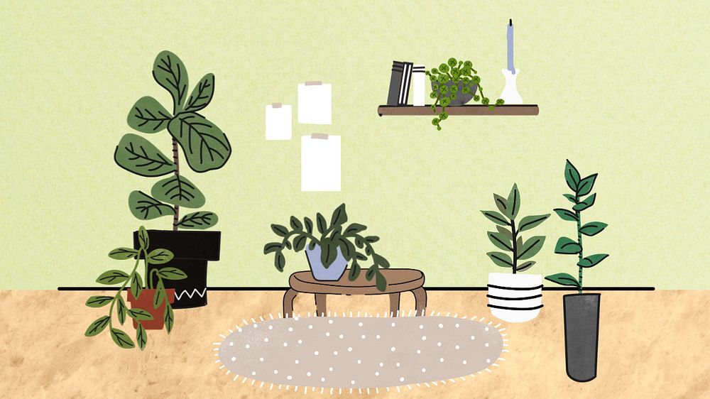 Aesthetic houseplant desktop wallpaper, editable living room remix design