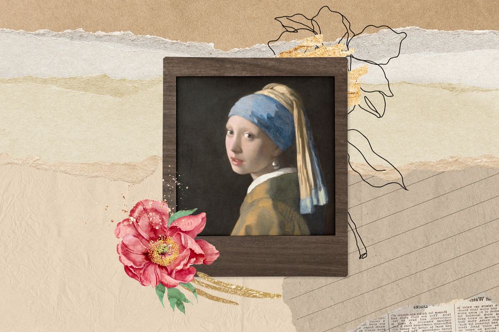 Girl with a Pearl Earring background, ripped paper design. Remixed by rawpixel. 