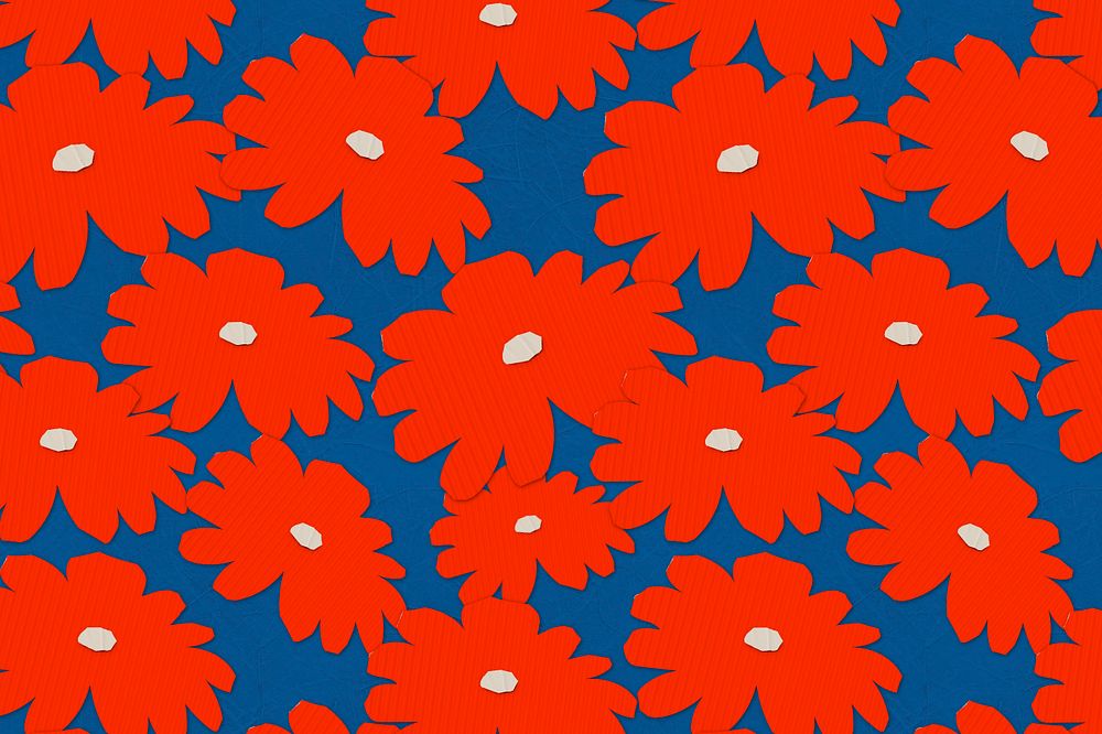 Red daisy, blue background, editable paper craft remix