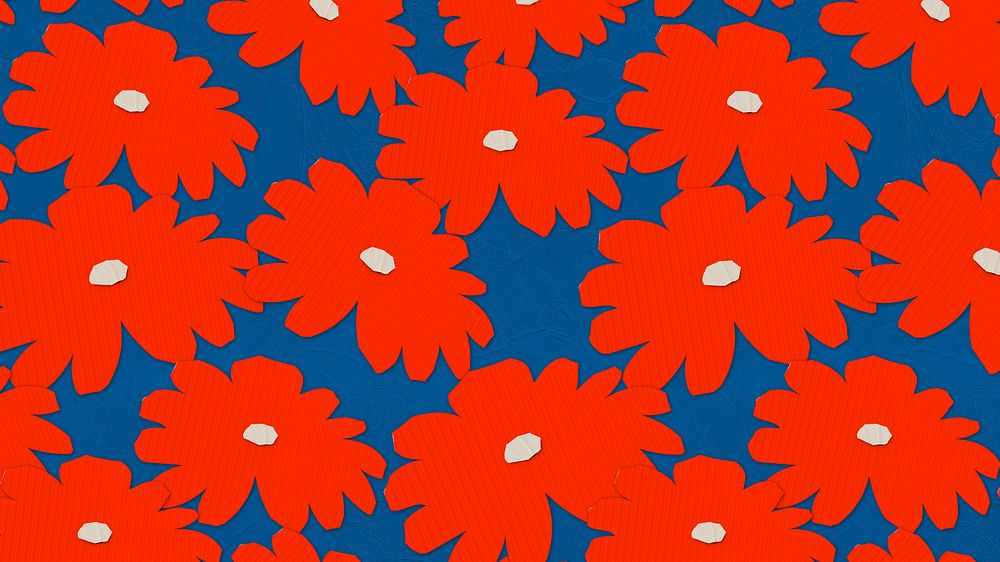 Red daisy, blue desktop wallpaper, editable collage background