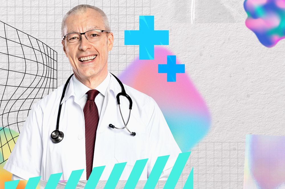 Smiling doctor, creative healthcare image, editable design