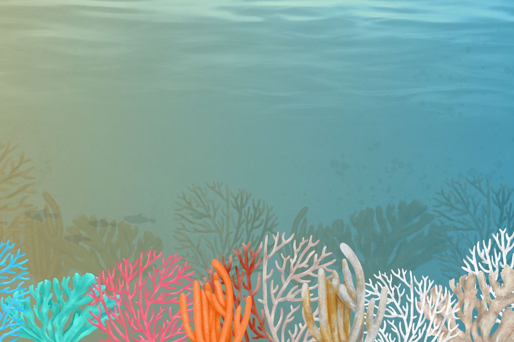 Coral reef, green background, editable illustration border