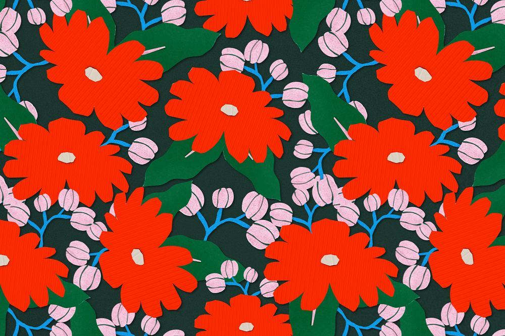 Red floral pattern background, editable paper craft remix