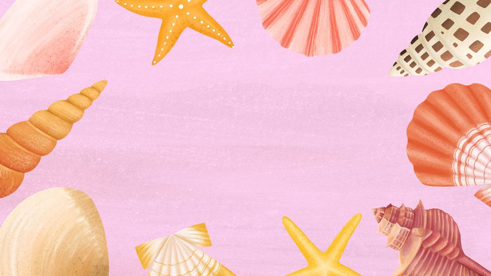 Seashell frame, pink desktop wallpaper, customizable illustration background 