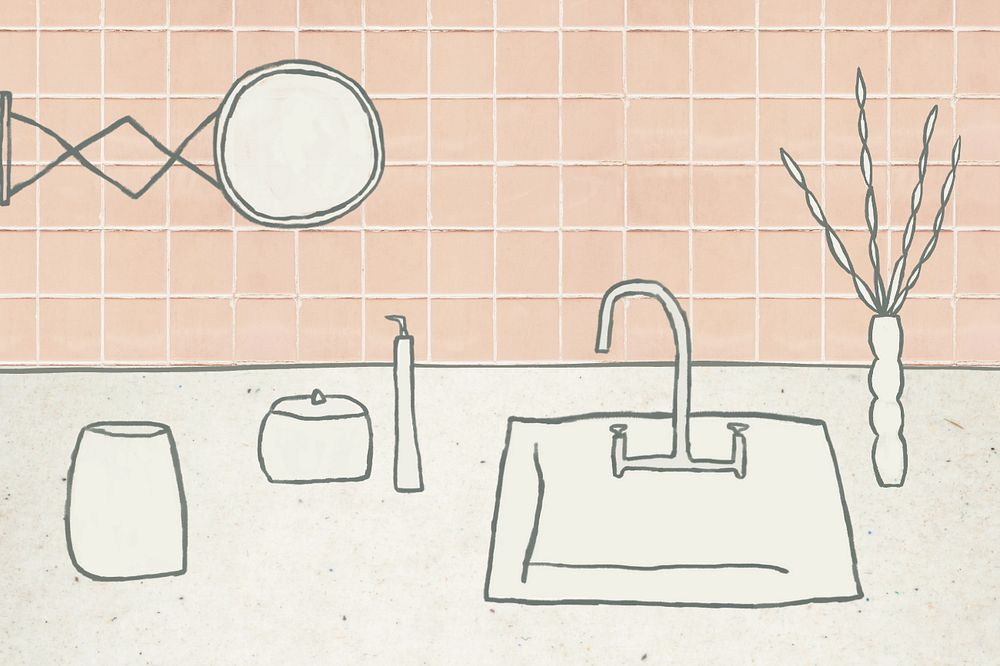 Bathroom background, editable doodle illustration