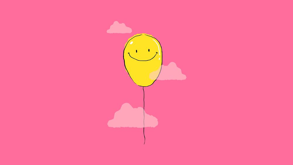 Happy balloon, pink desktop wallpaper, editable background design