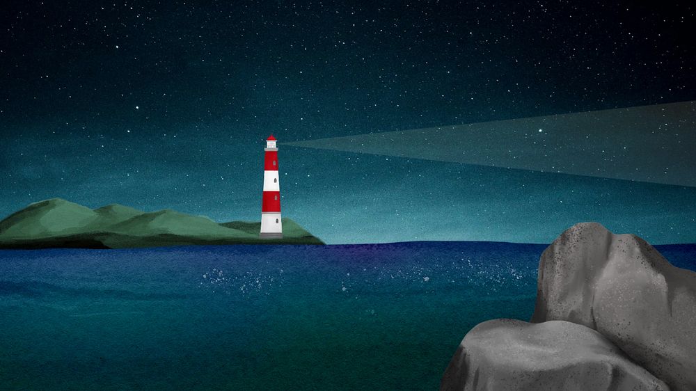 Lighthouse at night desktop wallpaper, customizable illustration background 