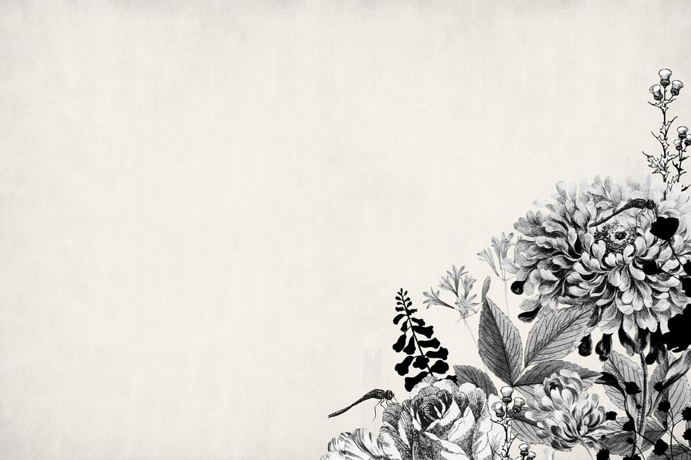 Vintage flower border background, black and white botanical illustration, editable design