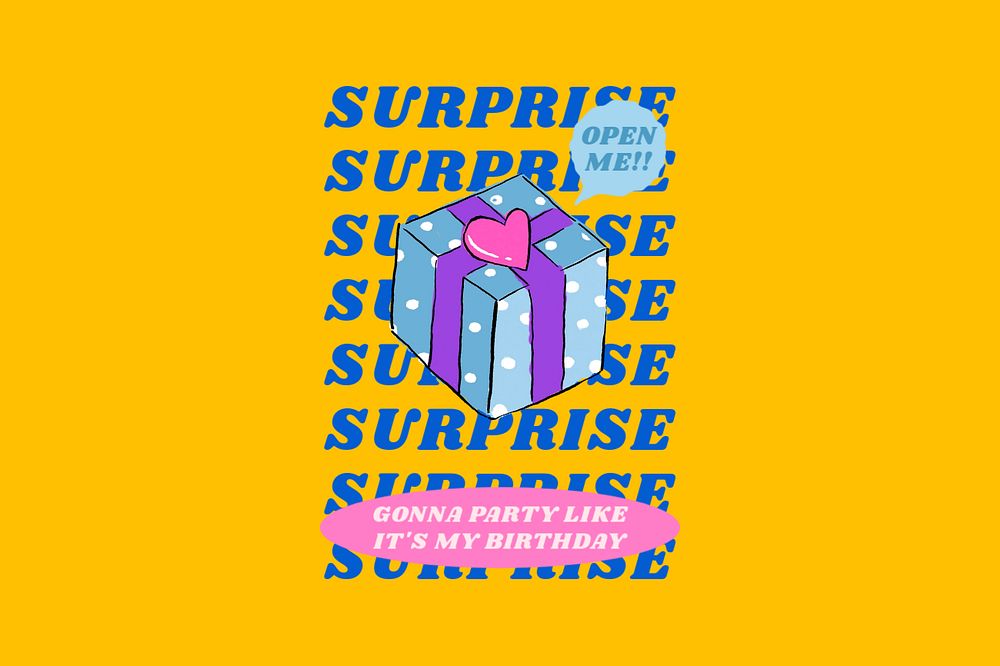 Surprise party, yellow background, editable design