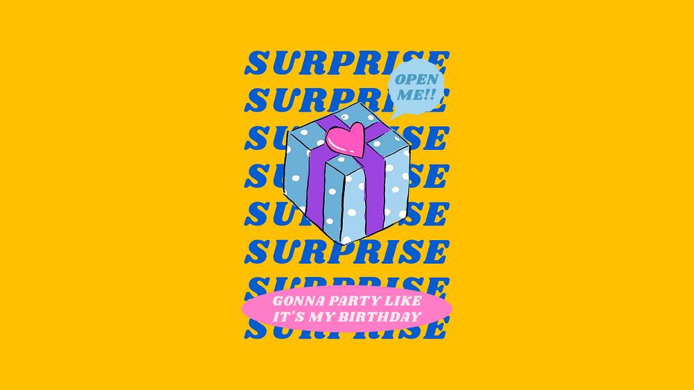 Surprise party, yellow desktop wallpaper, editable background design