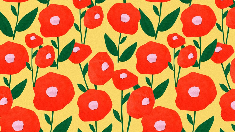 Poppy flower pattern desktop wallpaper, editable collage background