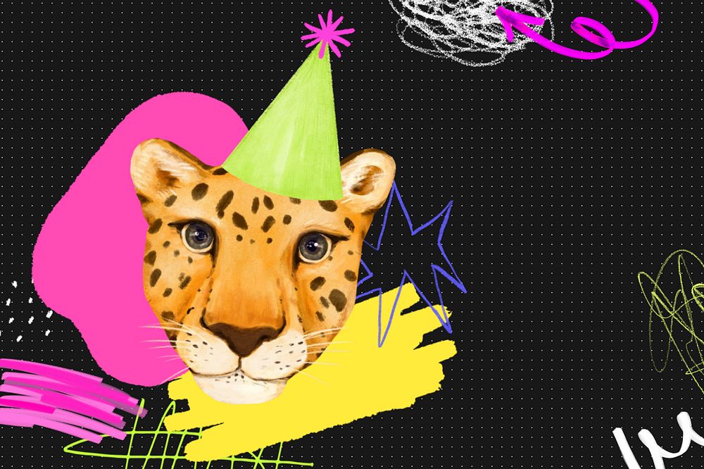 Birthday tiger background, animal collage art, editable design