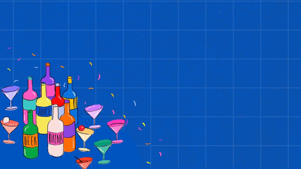 Cocktail bar blue desktop wallpaper, editable background design