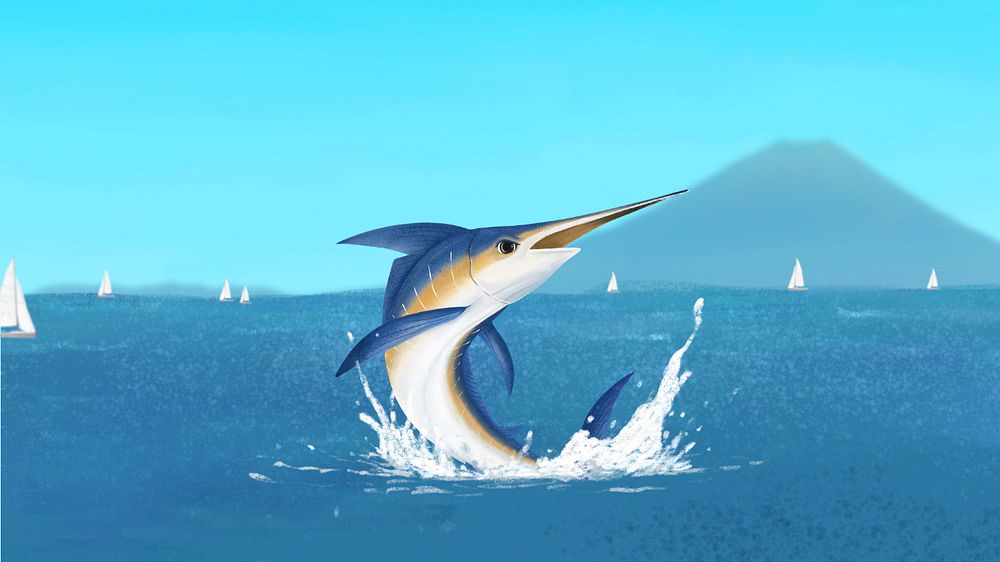 Swordfish, blue desktop wallpaper, customizable illustration background