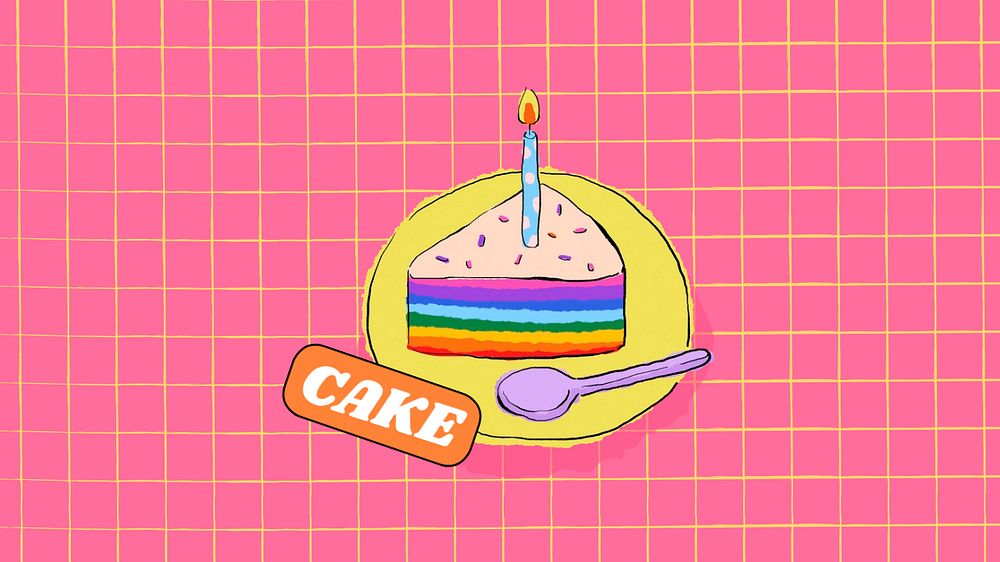 Birthday cake, pink desktop wallpaper, editable background design