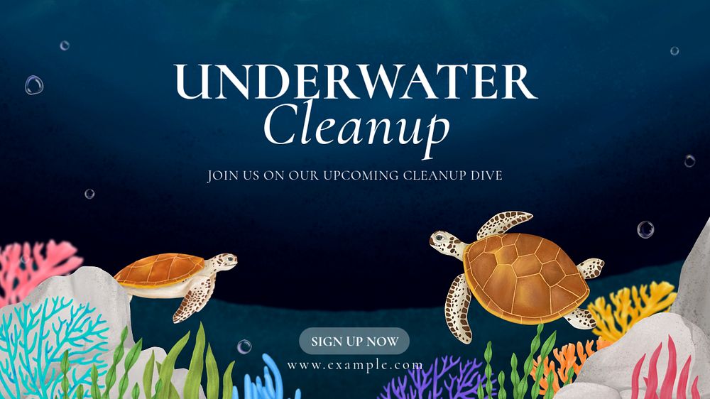 Underwater cleanup blog banner template, editable aesthetic paint remix 