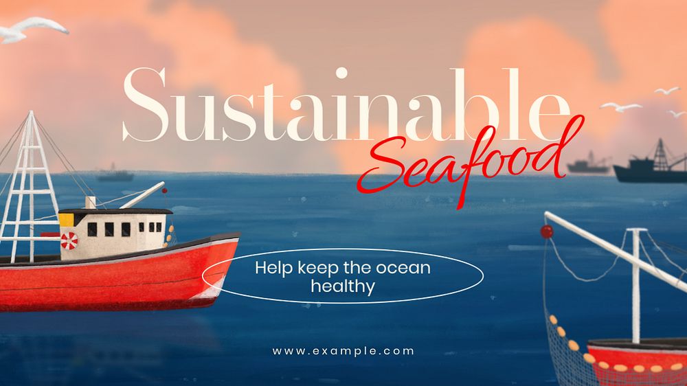 Sustainable seafood blog banner template, editable aesthetic paint remix 