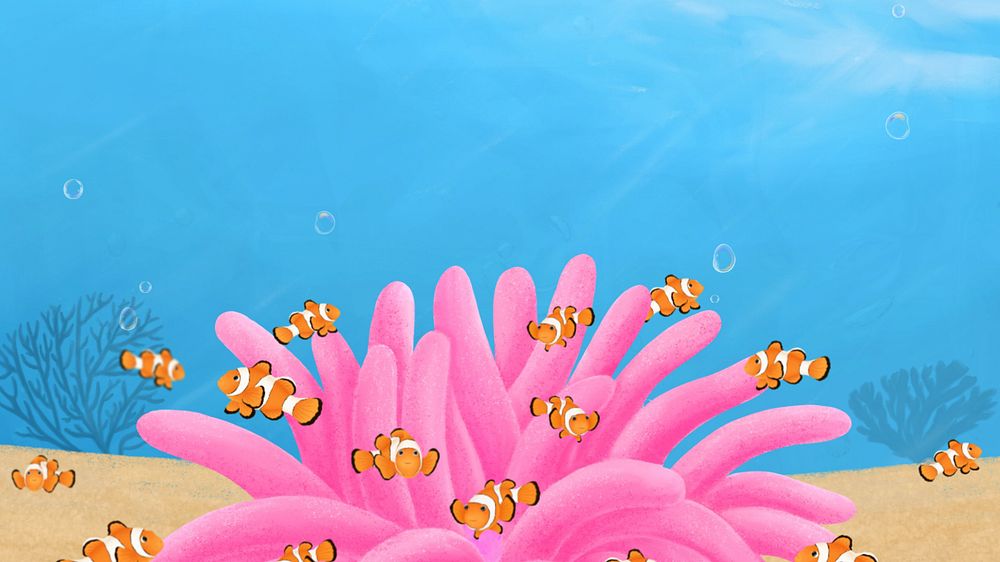 Clownfish anemone desktop wallpaper, customizable illustration background 