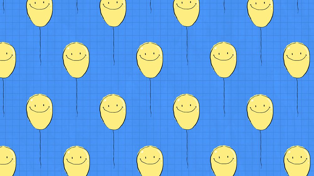 Happy balloon, blue desktop wallpaper, editable background design