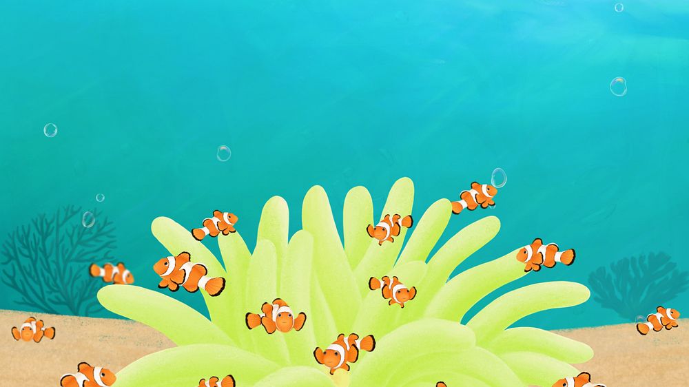 Cute clownfish desktop wallpaper, customizable illustration background 