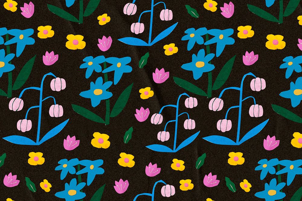 Wildflowers, black background, editable paper craft remix