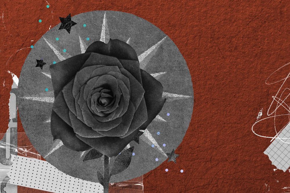 Ephemera black rose, editable aesthetic collage remix design