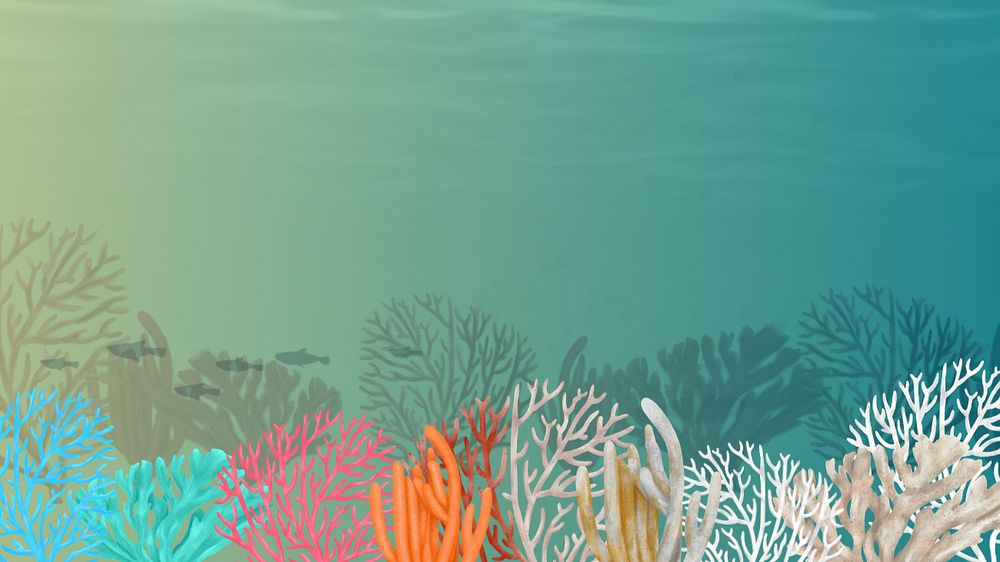 Coral reef, green desktop wallpaper, customizable illustration background 