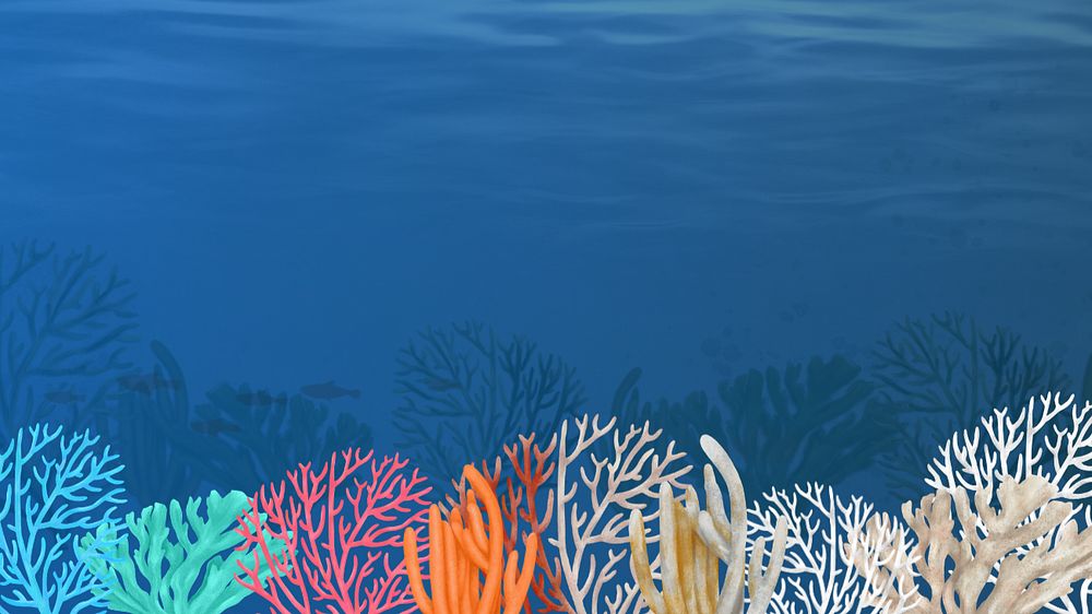 Coral reef, blue desktop wallpaper, customizable illustration background 