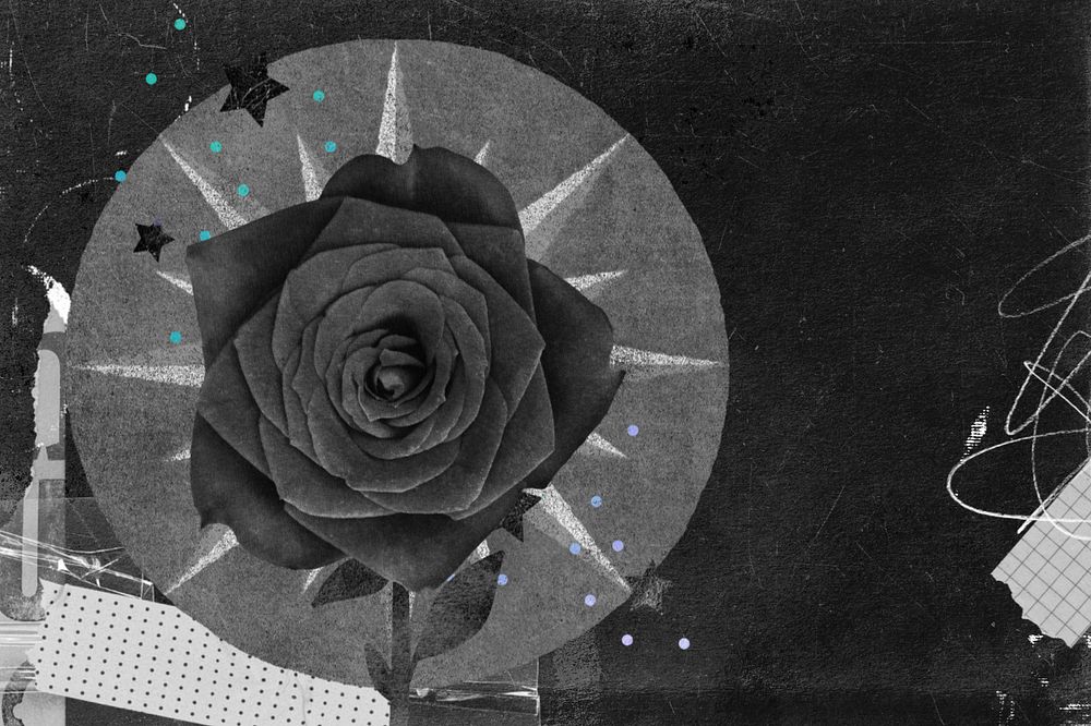 Editable ephemera black rose, aesthetic collage remix design