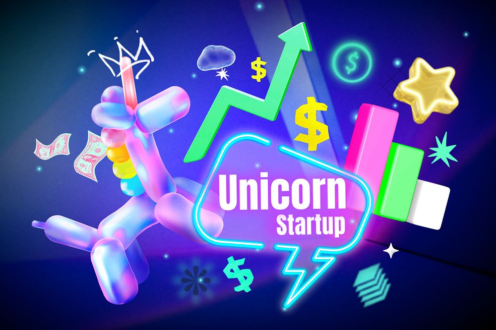 Unicorn startup, editable collage remix