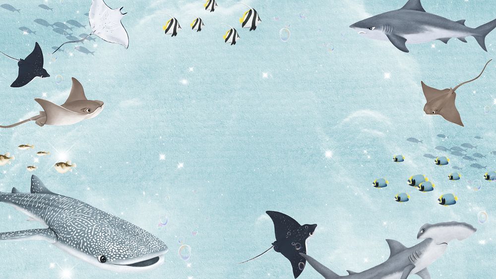 Fish & sea life desktop wallpaper, customizable illustration background 