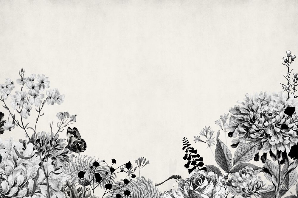 Vintage flower border background, black and white botanical illustration, editable design