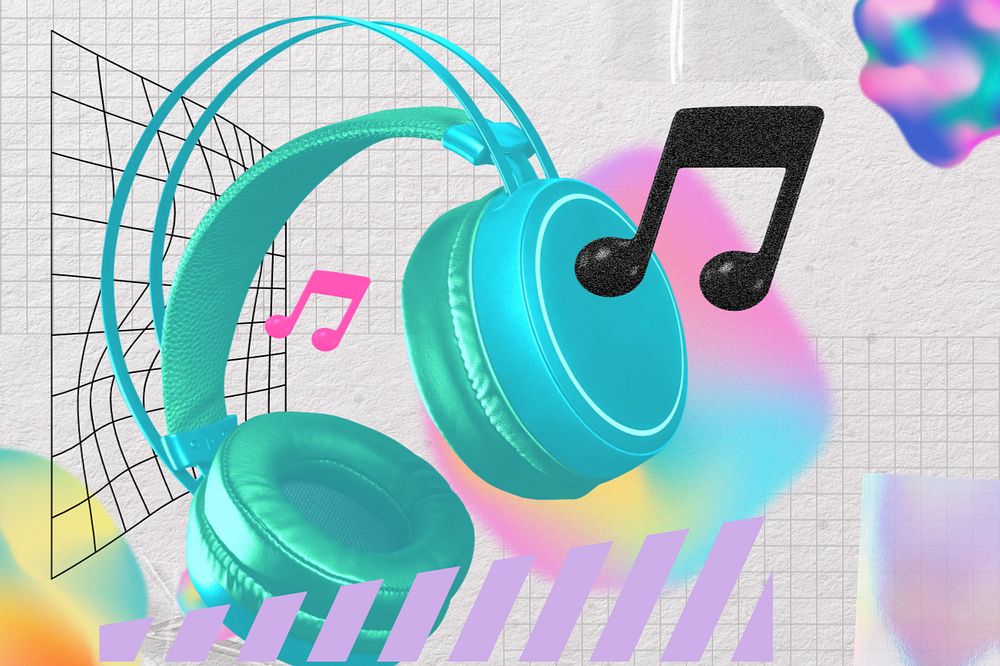 Creative music remix, green headphones image, editable design