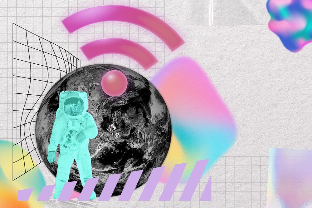 Astronaut with wifi icon, communication technology remix, editable design