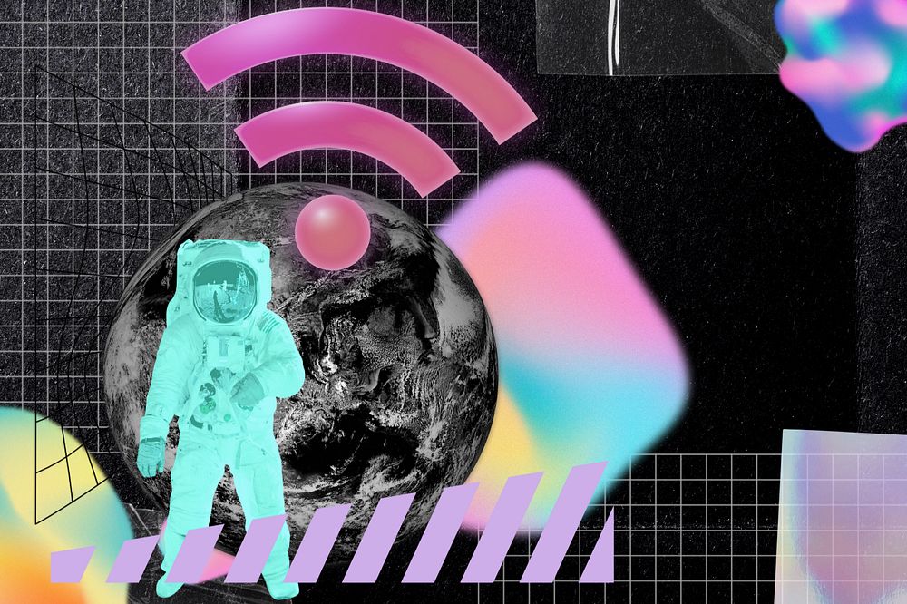 Astronaut with wifi icon, communication technology remix, editable design