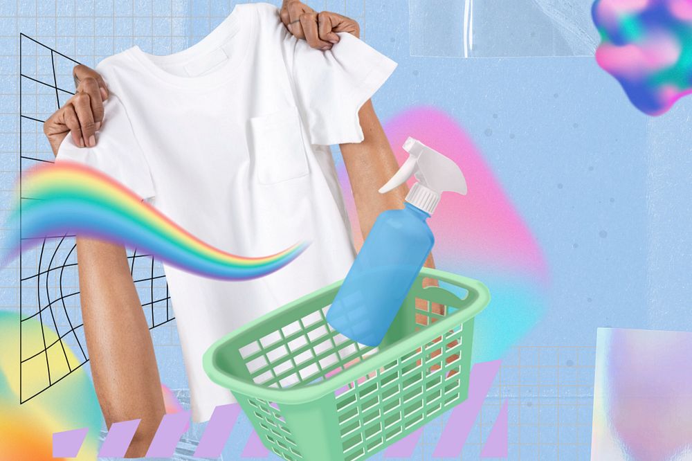 Hands doing laundry, house chore remix, editable design