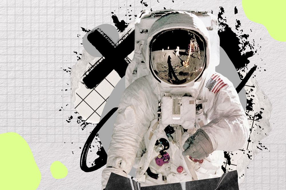 Abstract astronaut background, galaxy paper collage, editable design