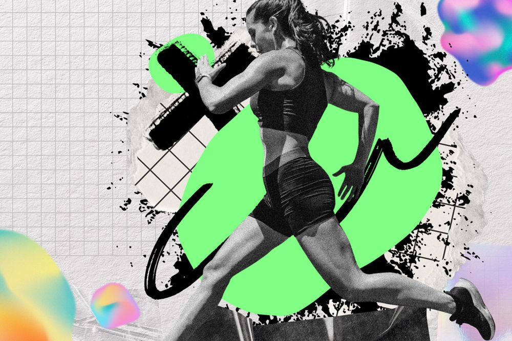 Abstract running woman background, sport paper collage, editable design