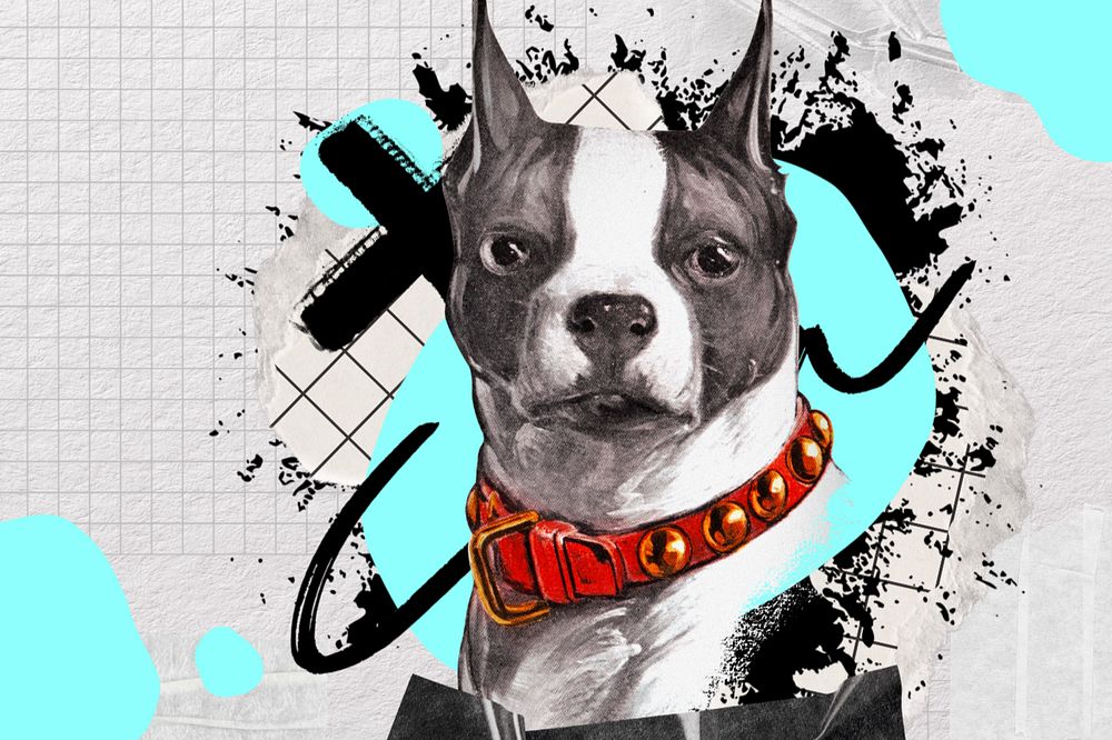 Abstract Bulldog pet background, animal paper collage, editable design