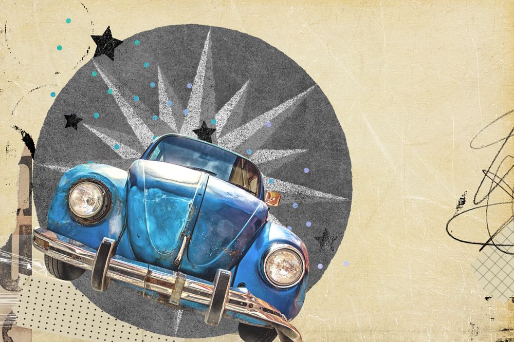 Editable ephemera classic car collage remix design