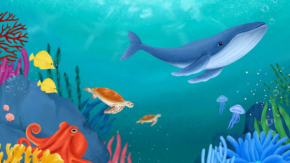 Underwater sea world desktop wallpaper, customizable illustration background 