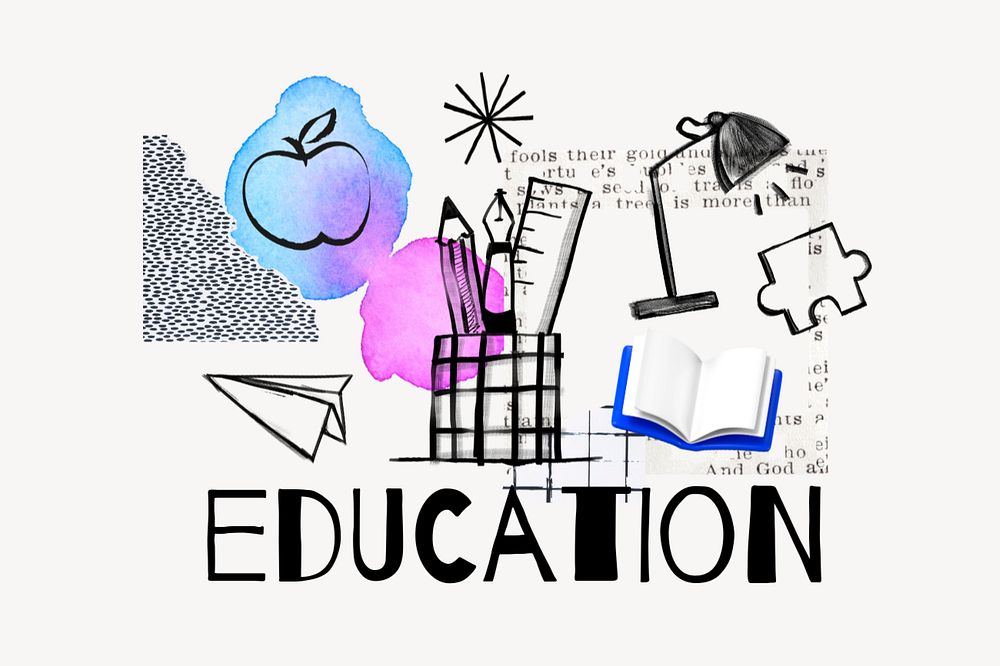 Education word, stationery doodle remix, editable design