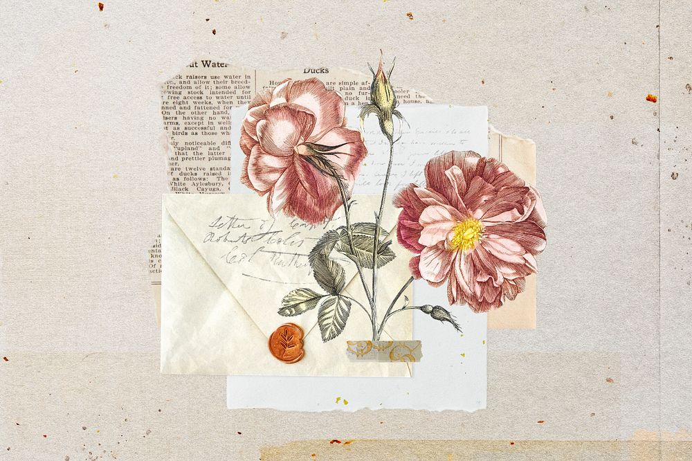 Vintage flower, editable collage remix design