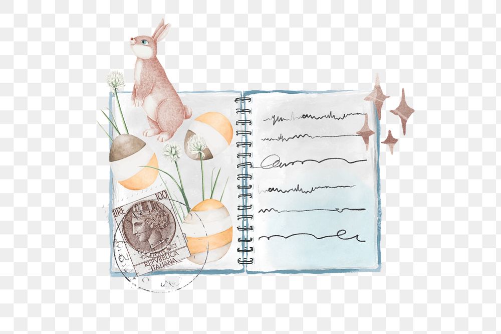 Aesthetic Easter notebook element png, editable doodle collage remix design