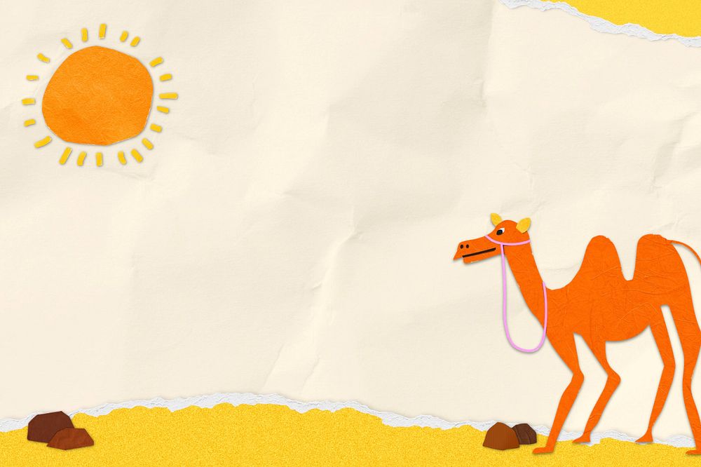 Paper craft camel background, editable collage remix