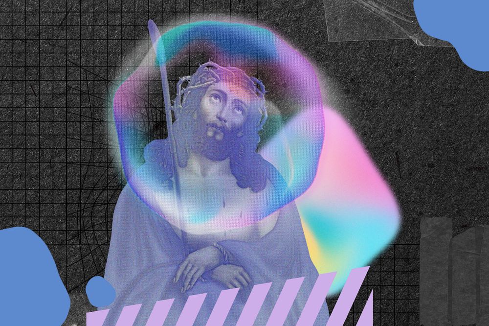 Jesus Christ holographic background, abstract collage, editable design