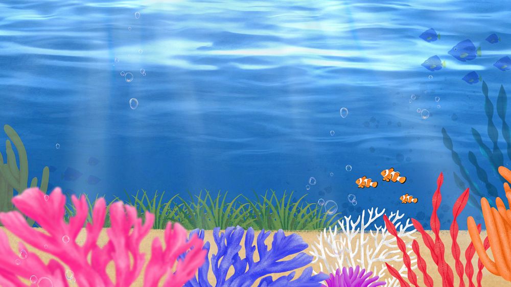 Coral reef, blue desktop wallpaper, customizable illustration background 