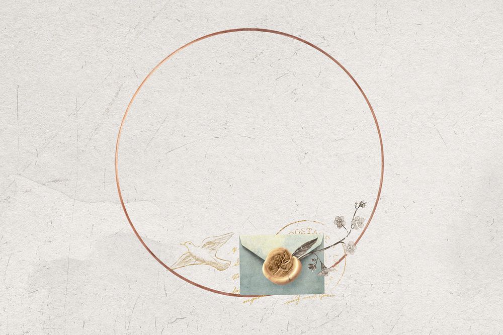 Aesthetic round gold frame, editable vintage envelope collage element design