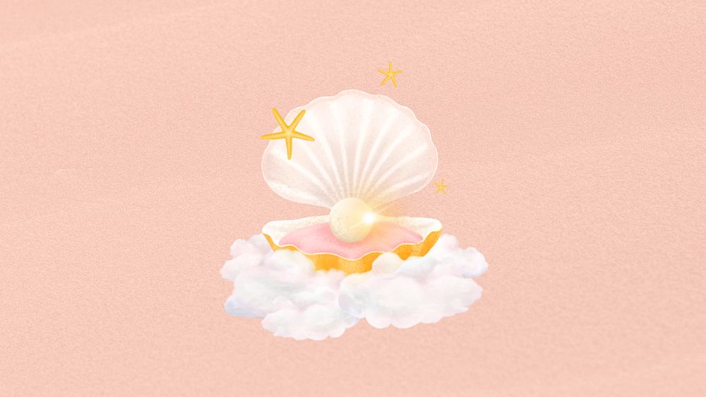 Aesthetic pearl shell desktop wallpaper, customizable illustration background 