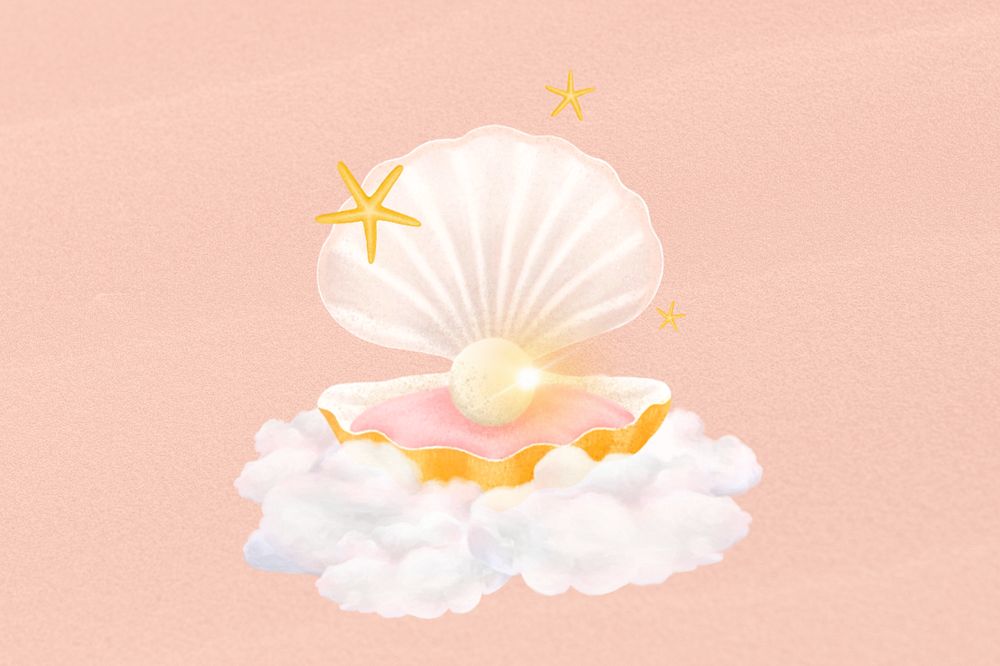 Aesthetic pearl shell background, customizable illustration remix